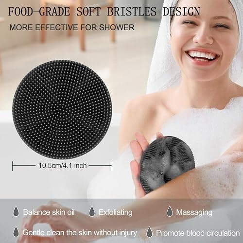 INNERNEED Food-Grade Soft Silicone Body Scrubber Shower Brush Handheld Cleansing Skin Brush, Gentle Exfoliating and Lather Well (Black) thumbnail 7