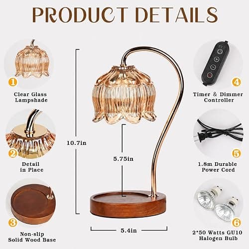 Funistree Flower Candle Warmer Lamp with Timer, Dimmable Candle Lamp Warmer, Christmas Birthday Gifts for Women Mom Her, Housewarming Home Decor, Lotus Wax Warmer for Yankee Candles - Lily Amber thumbnail 3