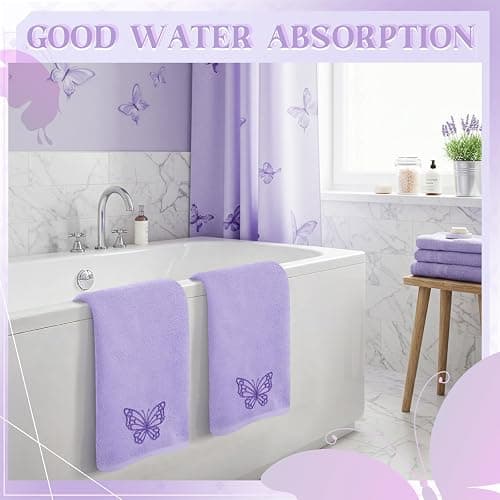 SmoothNovelty 2 Pcs Butterfly Hand Towels Purple Bathroom Decor 14x29 Inch | Embroidered Bathroom Hand Towels, 100% Cotton, Soft Absorbent, Purple Butterfly Bathroom Kitchen Decor thumbnail 6