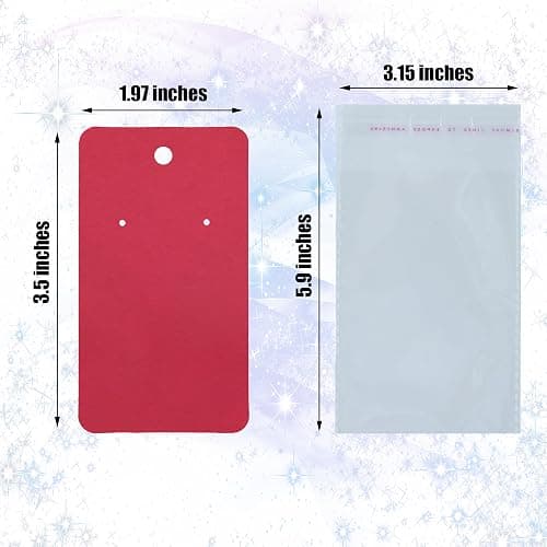 Twavang Earring Card Holder Set, 100Pcs Kraft Paper Earring Display Cards, 100 Pairs Clear Earring Backs with 100Pcs Self Adhesive Bags for Earrings Jewelry Display (Red, 3.5" x 2") thumbnail 2