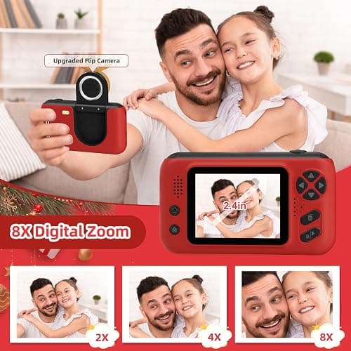 Makolle Kids Camera for Girls, mini Camera for Childrens Age 3-8, Red | Flip Up Lens, Drop Proof, With Tripod, Long Battery Life, SD Card Included, Birthday Gifts for Boys and Girls Age 3-12 thumbnail 3