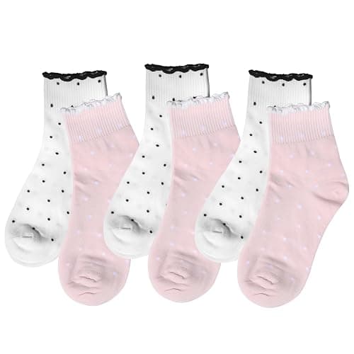 ihuan 6 Pairs Womens Ruffle Cute Ankle Socks Polka Dot, Soft & Breathable - Image 1