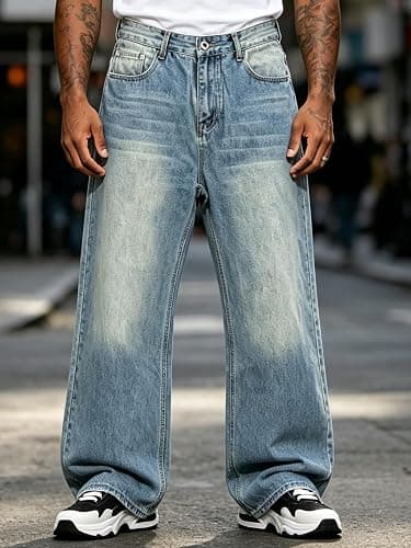 Mens Straight Leg Jeans Y2k Baggy Skater Jeans Joggers Vintage Denim Pants for Men thumbnail 4