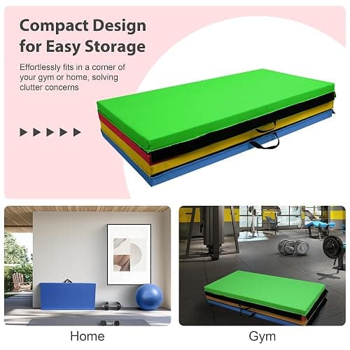 Aurorafy Gymnastics Mat 4'x8'x2" Folding Exercise Mat with Carrying Handles | High Density Tumbling Mat with PU Leather Surface for Home Gym, Yoga, Pilates, Stretching, MMA, Core Workouts, Gym Training thumbnail 5
