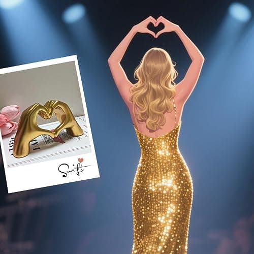 Small Heart Hands Sculpture Gold Home Decor Unique Love Statue Ornament for Living Room, Bedroom, Bookshelf, Office, Coffee Table, Wedding Gift thumbnail 2