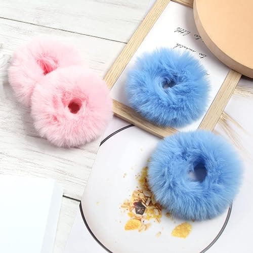 Furling Pompoms Furry Faux Rabbit Fur Hair Scrunchies Artificial Fur Hair Bobbles Elastic Hair Band Rope Wristband Ponytail Accessories Light Pink 2pcs thumbnail 4