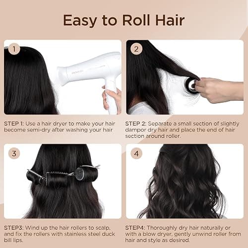 Romon 31 Pièces Bigoudis Cheveux Set, 18 Rouleaux Cheveux Chauffant Heatless Curling avec 3 Tailles 40mm 30mm 20mm avec 12 Pinces à Cheveux et 1 Peigne pour Tous Les Cheveux Courts, Moyens Ou Longs thumbnail 3