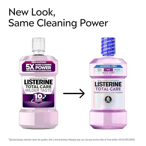 Listerine Total Care Mild Taste (Alcohol Free) Antibacterial Mouthwash (500ml), Fresh Mint Flavour With 6-in-1 Benefits thumbnail 2