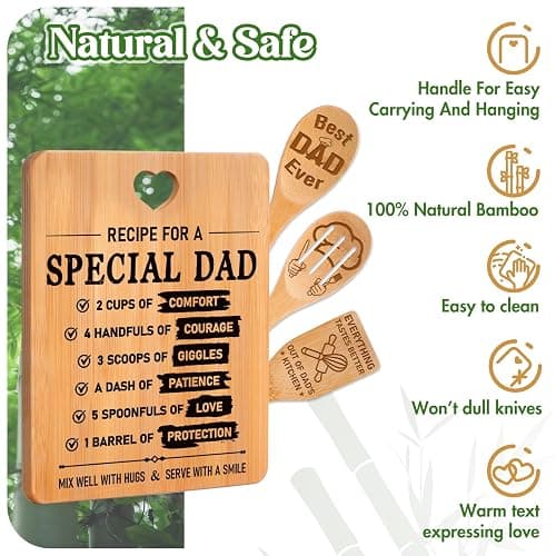Fathers Day for Dad Gifts - "Recipe for a Special Dad" Cutting Board Birthday Dad Gifts, Bamboo-Made Engraved Light-Duty Use Chopping Board or Kitchen Decor, Suitable for Serving Tray Entertaining. thumbnail 5