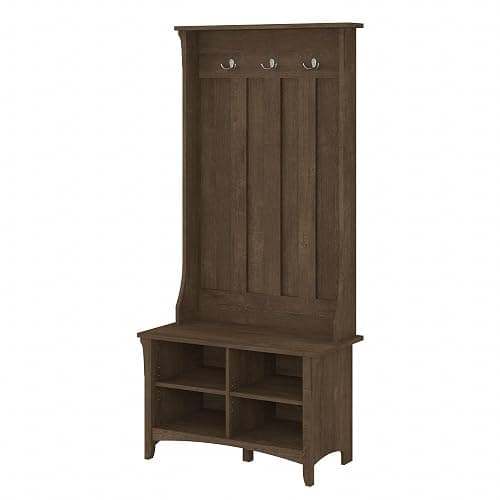 Bush Furniture Salinas Hall Tree with Shoe Storage Bench in Ash Brown - Image 1