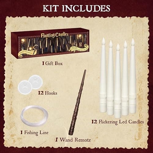 ORIENTAL CHERRY Halloween Decorations - Floating Candles with Wand - 12 Pcs Magic Flickering Warm Light Flameless Floating LED Candle Christmas Decor for Indoor Classroom Bedroom Party - Pillar Candles with Wand Remote thumbnail 2
