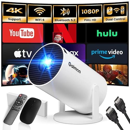[App intégrée] Vidéoprojecteur 2025 Rétroprojecteur Portable Mini Projecteur Dual Contrôle avec Souris Android TV WiFi 6 BT5.2 180° Rotation HDMI/TV Stick/USB/PS5, avec HDMI et Souris - Image 1