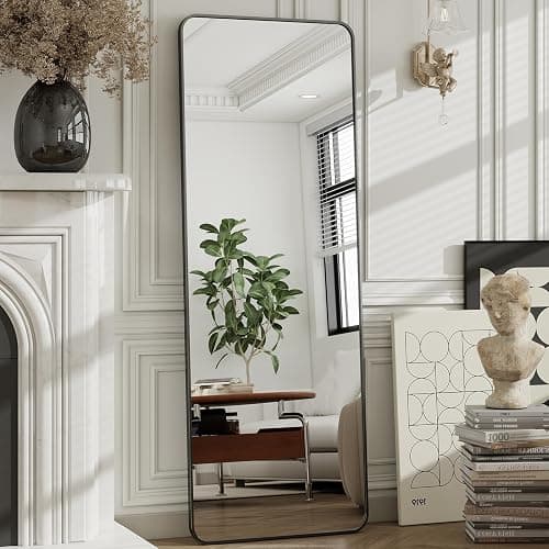 HARRITPURE 56" x 21“ Full Length Mirror - Rounded Corner Floor Mirror with Stand, Black Aluminum Frame Full Body Mirror, Hanging/Leaning/Standing Mirror for Bedroom, Cloakroom thumbnail 6