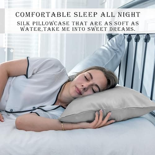 Mulberry Silk Pillowcase for Hair and Skin Standard Size 20"X 26" Pillow Case with Hidden Zipper Soft Breathable Smooth Cooling Silk Pillow Covers for Sleeping (Silver Grey,Standard,1Pcs) thumbnail 6