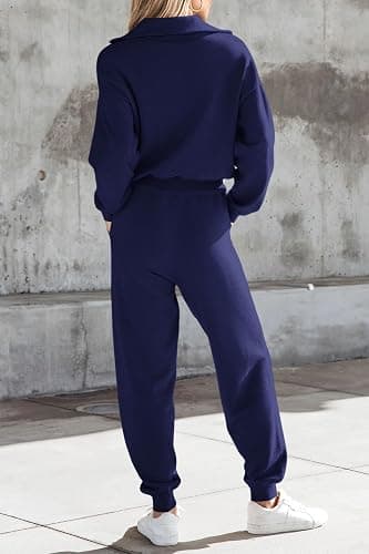 PRETTYGARDEN Women's 2 Piece Sweater Set Pullover Zip Up Sweatshirt Jogger Sweatpants Tracksuit Casual Outfit thumbnail 2