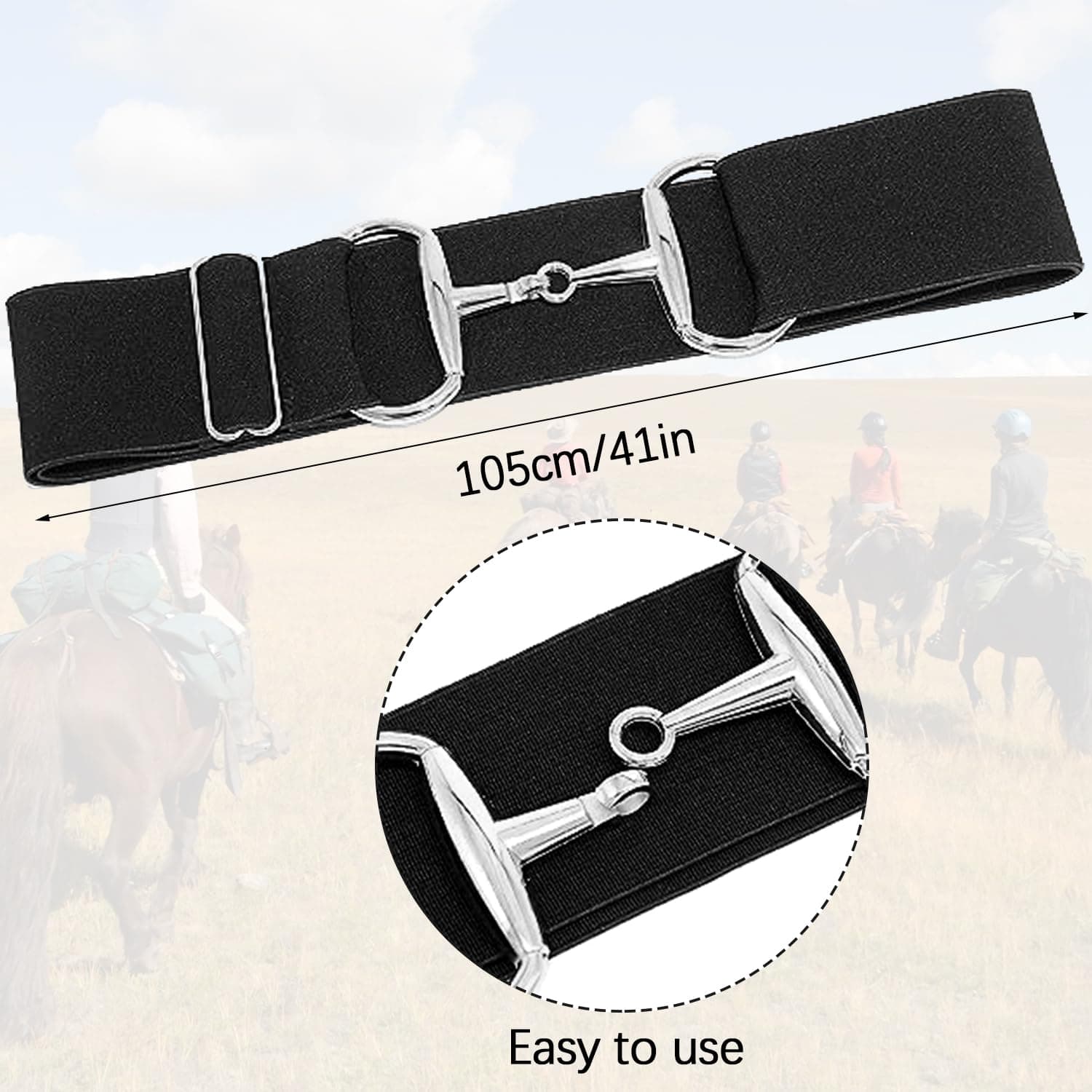 Huaerle 1.5-inch Elastic Equestrian Belt with Bit Buckle and Leather Key Strap,Equestrian Elastic Belt thumbnail 3