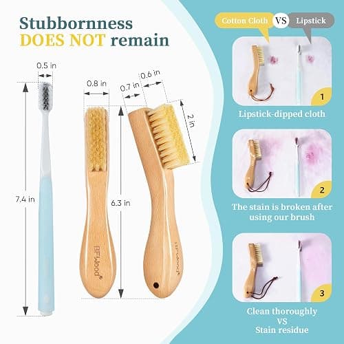 BFWood Laundry Stain Brush, Natural Soft Boar Bristles, Removes Tough Stains from Delicate Fabrics Like Knits, Cotton, and Linens, Gentle on Fabrics, No Damage thumbnail 2