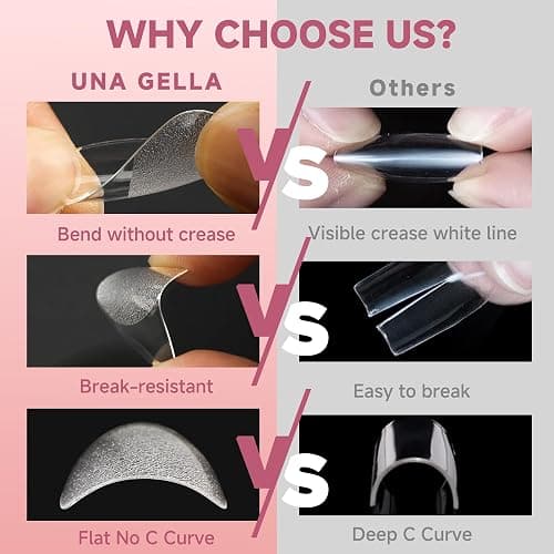UNA GELLA Medium Almond Gel Nail Tips Half Matte 312pcs Almond Gel Nails No C Curve Clear False Fake Nails Effective Nail Extensions for DIY Art Salon-Level Press On Nails, 12 Sizes thumbnail 7