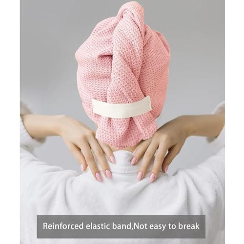 ROLSHOL 2 Pack Microfiber Hair Towel Wrap for Women, 32" x 11" Waffle Weave Hair Plopping Towel for Curly, Long & Thick Hair, Anti-Frizz Hair Turbans for Wet Hair (Light Pink,Coral Pink) thumbnail 8
