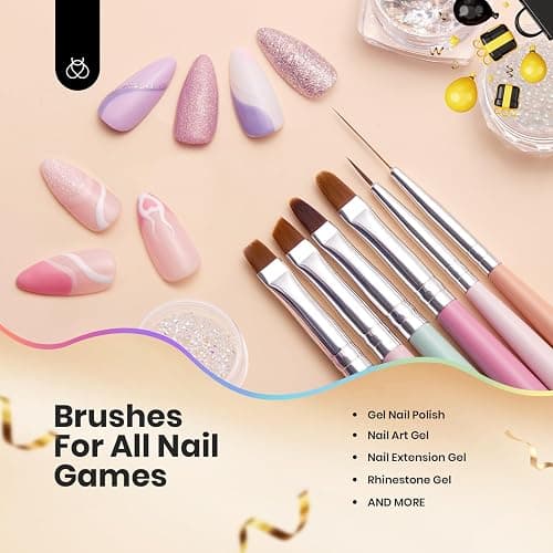 Beetles Gel Polish Nail Art Brushes, 6 Pcs Fingernail Art Design Pens, Wood Alloy Handle, Dotting Pen Clean Up Liner French Nail Brush Set, DIY Manicure Tools Gift for Women thumbnail 6