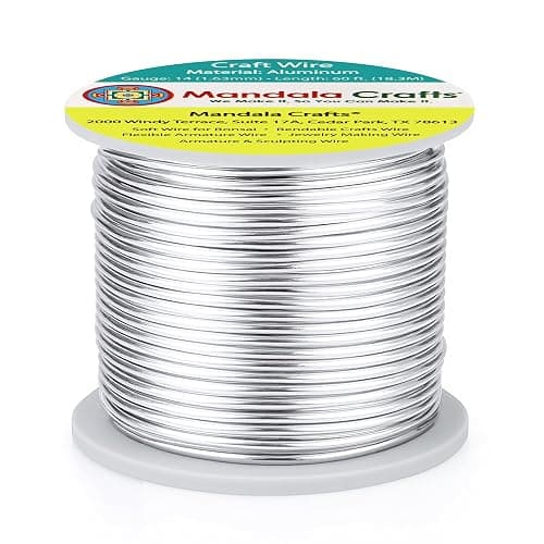 Mandala Crafts 14 Gauge Anodized Aluminum Craft Wire for Jewelry Making - 60 FT Colored Flexible Silver Tone Wire - Bendable for Bonsai Armature Crafting Sculpting thumbnail 2