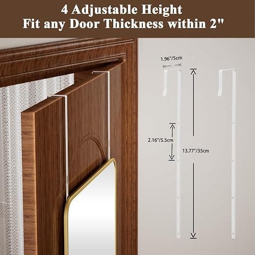 VooBang 14"x48" Full Length Over The Door Mirror - Aluminum Alloy Frame Full Body Mirror with Height-Adjustable Hangers, Hanging Leaning Against Wall for Dorm, Gold thumbnail 2