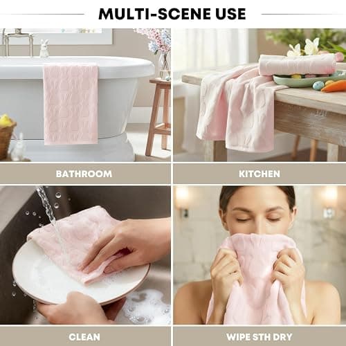 Artoid Mode 2 Pcs Pink 3D Rabbit Jacquard Easter Hand Towels for Bathroom, 100% Cotton Soft Absorbent Bathroom Decor Towels, 13.7 x 29.5 Inch thumbnail 7