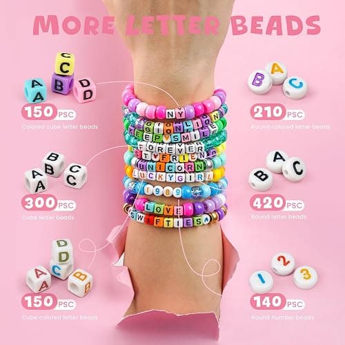 Gionlion 4200Pcs Pony Beads for Bracelet Making Kit, 48 Colors Kandi Beads Bracelet Kit, 2500PCS Rainbow Candy, 1700PCS Friendship Letter Bead with 20 Meter Elastic Strings thumbnail 4