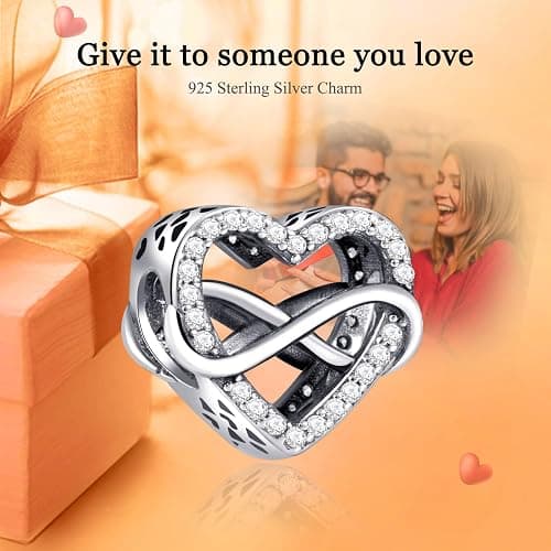 Rimgoris 925 Argento Sterling Charm Donna Bracciali Collana Cranio Cuore Rubino Ciondolo Due Toni Oro Rosa Cuore Gemma Ciondolo Interlock Doppie Stelle e Luna Chiave Angelo Ala Amore Viola thumbnail 2