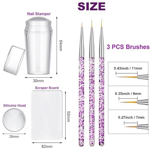 Nail Stamper Nail Art Brushes - French Tip Nail Stamp Clear Nail Art Stamper Jelly with Scraper, 3pcs Nail Pen Brushes, Soft Silicone Stamper Printer DIY French Tip Nail Stamping (3Pcs) thumbnail 7