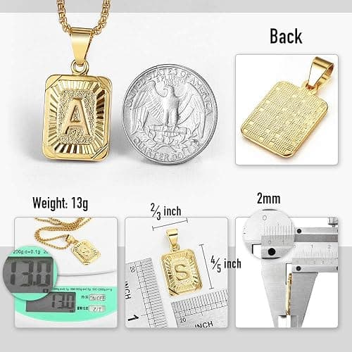 Trendsmax Initial A-Z Letter Pendant Necklace Mens Womens Capital Letter Yellow Gold Plated Stainless Steel Box Chain 22inch thumbnail 3