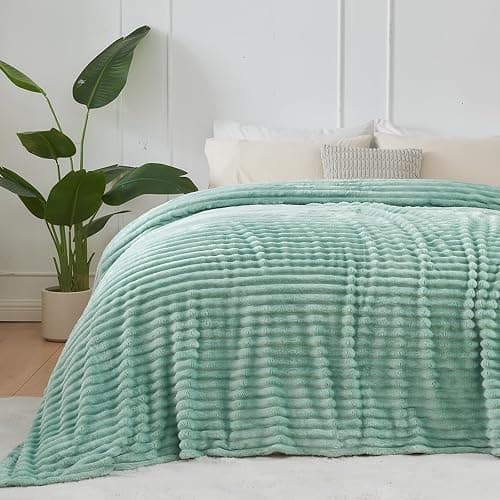NEWCOSPLAY Super Soft Throw Blanket New Sage Green Premium Silky Flannel Fleece 3D Ribbed Jacquard Lightweight Bed Blanket All Season Use (New Sage Green Ribbed, Throw(50"x60")) thumbnail 7