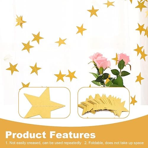 65 Feet Paper Star Garland Banner Decoration, 5 Pack Star Bunting Garland, Hanging Star Streamers Backdrop for Birthday Party Wedding Graduation Baby Bridal Shower Prom Decor (Gold) thumbnail 3