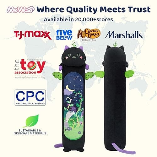 Mewaii Long Cat Plush 5 Sizes, 120% Extra Filling Giant Plushness Kids Body Pillow, Kawaii Cute Black Cat Stuffed Animals Plushies, Big Long Body Pillow Black Cat Plush Gift for Girls 20” - Black Mint Cat - 19.6in/50cm thumbnail 3