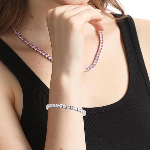 OYOGAA Tennis Bracelets for Women Trendy Dainty 14K Golden Silver Plated 5MM Pink Green Cubic Zirconia Brithstone Charm Bracelet for Men thumbnail 4