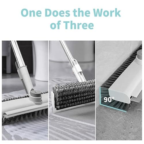 Floor Scrub Brush with Long Handle, 3 in 1 Scrape and Heavy-Duty Stiff Bristle Scrubber Brush for Cleaning Shower Bathroom, Patio, Pool, Garage, Kitchen, Wall and Deck (White, 1 Pack) thumbnail 4