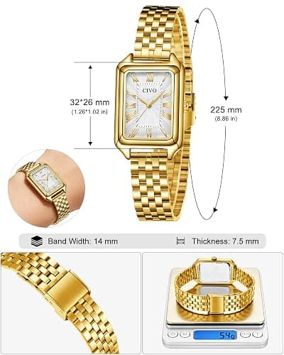 CIVO Vintage Armbanduhr Damen Römisches: Rechteckiges Gehäuse Analoge Damenuhr Gold Silber Edelstahl - Geschenke für Elegante Damen Mama Freundin thumbnail 5