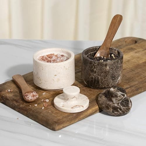 Brown Marble Salt Cellar with Lid (3.5oz) - Scratch-resistant & Easy-to-Clean Salt Containers for Countertop - Elegant & Versatile Marble Jar to Store Salt, Sugar & Dry Spices - Compact Salt Dispenser thumbnail 4