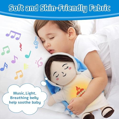 Yelakey Breathing Plush Virgin Mary Doll 15" Soothing Guardian Angel with Light & Sound, Baptism Plushie Toy Gifts for Kids for Christening Religious Easter thumbnail 5