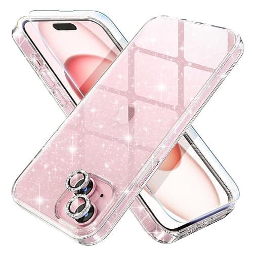 Choiche for iPhone 15 Plus Case Clear Women Girly (Glitter Clear) | Cute Glitter Bling Sparkly Phone Case, [2 x Diamond Camera Lens Protectors] [2 x Tempered Glass Screen Protectors] 6.7-inch - Image 1