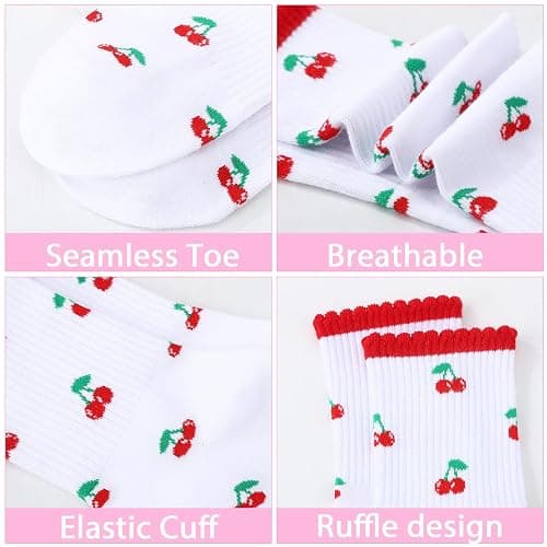 scenicamp 6 Pairs Women Cute Ruffle Crew Socks for Ladies Girls | Colorful Hearts Socks, Frilly Design, Breathable Comfortable Cotton Material, Ribbed, Casual Daily Wear, Size 5-10 thumbnail 4
