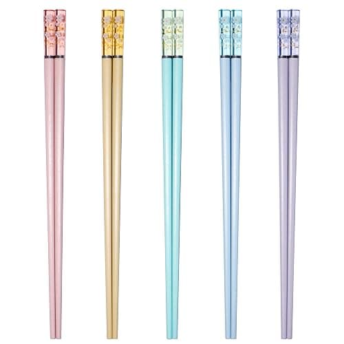 HELERKOL 5 Pairs Fiberglass Chopsticks - Amber Cherry Blossom Pattern, Multicolor - Japanese & Korean Chopsticks - Reusable, Dishwasher Safe - Yellow, Pink, Blue, Green, Purple thumbnail 8