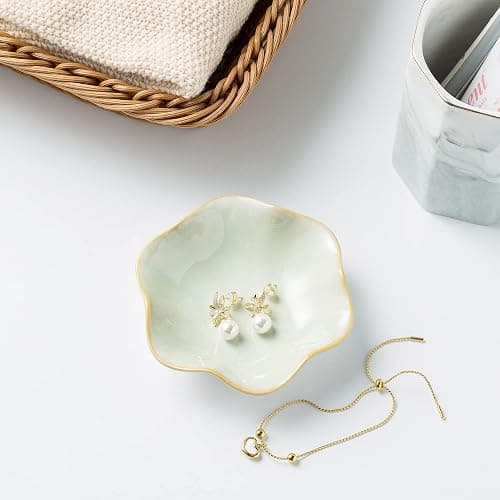 Jewelry Dish Tray, Ring Dish, Ceramic Trinket Tray, Key Bowl, Decorative Plate, for Friends Sisters Daughter Mother(Light Green) thumbnail 6