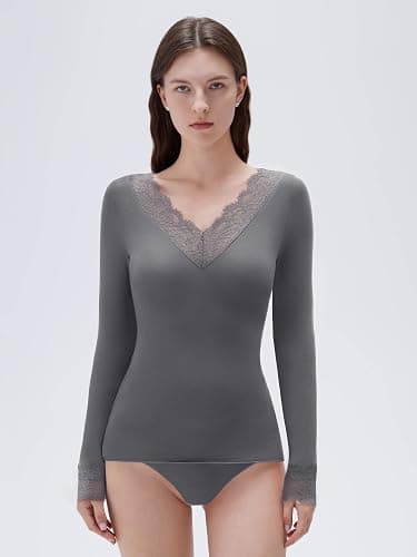 SUUKSESS Cloud Cashmere Women Basic Tops V Neck Boat Neck Lace Long Sleeve Shirt thumbnail 2
