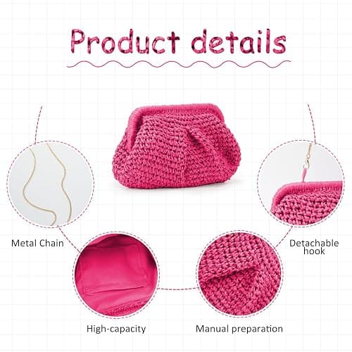 Emprier Straw Clutch Purse for Women Cloud Dumpling Pouch Straw Crossbody Shoulder Handbag Summer Beach Woven Bag thumbnail 3