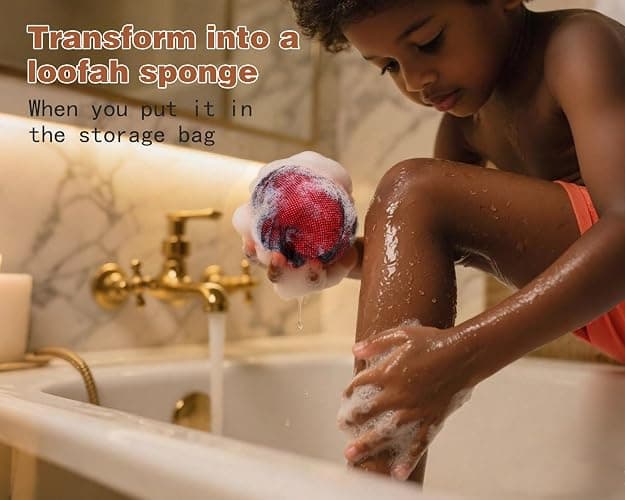 2 Pack African Net Sponge Exfoliating Body Scrubber Bath Sponge for Daily Use (Pink + Deep Purple) thumbnail 6