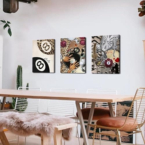 Trendy Leopard Wall Art Set of 3, Cheetah Wall Decor Aesthetic, Black Girl 8 Ball Poster Canvas Print Pictures Funky Lucky Artwork for Bedroom Living Room Framed 12x16 inch thumbnail 4