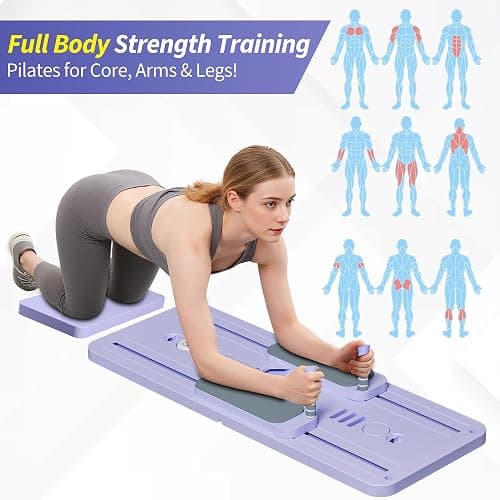 Pilates Reformer Set, ESBANY Pilates Board with Phone Holder, Multi-Purpose Foldable Pilates Reformer Machine, Portable Home Pilates Slider Board Equipment for Home Workout, Fitness, Exercise, Abs thumbnail 3