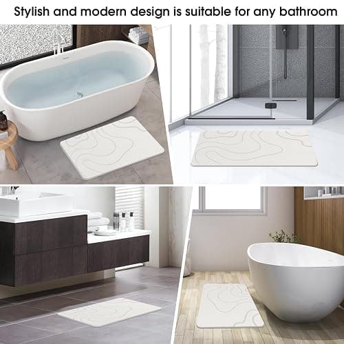 ZIKIBL Stone Bath Mat Diatomaceous Earth Shower Mat Non-Slip Super Absorbent Diatomite Stone Mats for Bathroom Floor/Ktichen Cuonter Quick-Drying Easy to Clean (24''*16''White) thumbnail 4