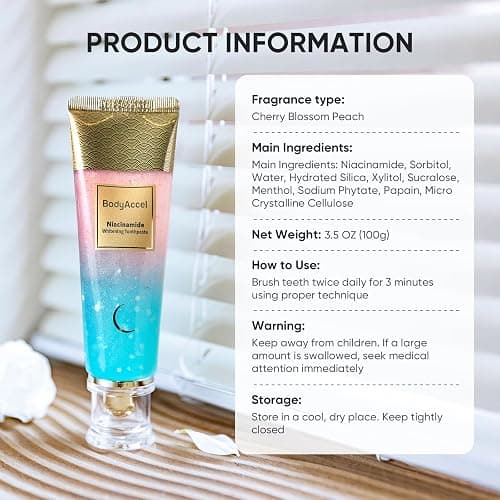 BodyAccel Niacinamide Whitening Toothpaste, Niacinamide Intensive Whitening Toothpaste with Natural Gentle Care Deep Stain Removal Clean Peach Flavor, Improves Gum Health, Fresh Breath (1) thumbnail 8